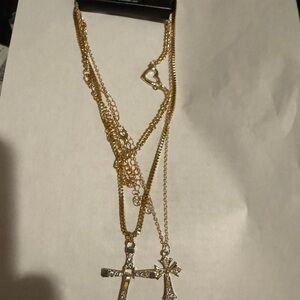 Ashley Stewart Gold Cross and Heart Necklace Set